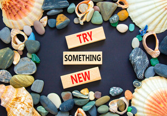 Try something new symbol. Concept words Try something new on beautiful block. Sea stones and...