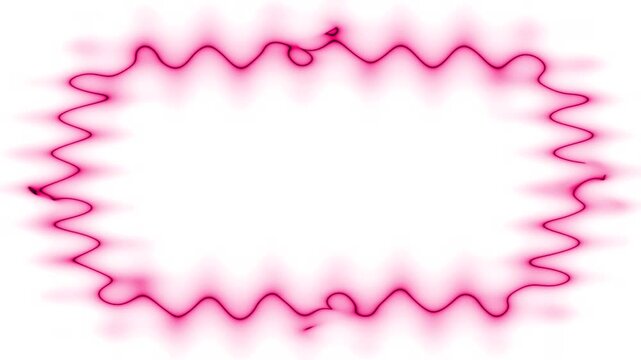 Appearing slightly wavy pink vertical rectangular neon wavy lines forming a closed frame. In the middle there is a white field for your own content. ECG lines, impulses.