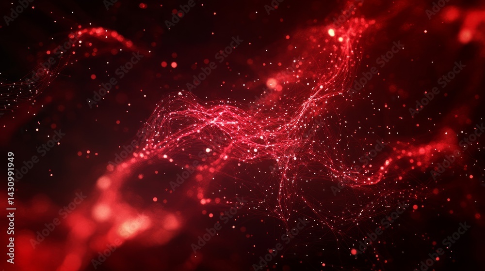 Poster Abstract technology background with flowing dots representing a neural or data connection network