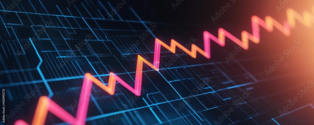 Poster abstract colorful graph on a digital background representing data trends.