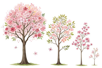 Obraz premium spring tree with pink flowers, Watercolour blooming flowers tree, spring Season concept 
