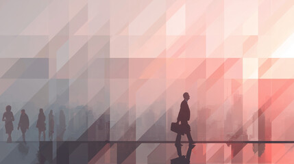 Silhouettes of Business People With Abstract Urban Overlay