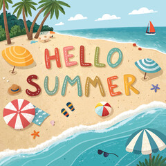 Hello Summer Beach Texture Colorful Text Creative