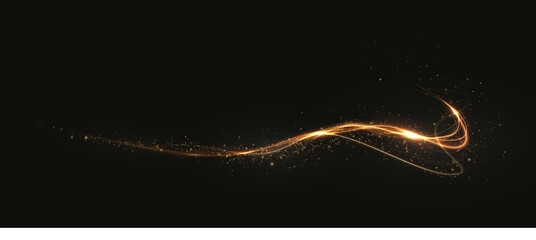 Golden curved light ribbon png with shine. Smooth gold twirl with glowing effect. Elegant festive line element. Glowing golden swirl png for decoration.