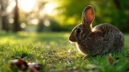 Fototapeta premium Capturing a rabbit spring meadow realistic photograph lush environment close-up view nature's beauty