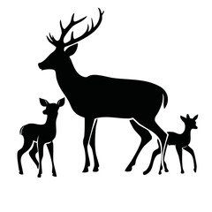 Naklejka premium deer with babys black silhouette vector; for your design; 3d rendering
