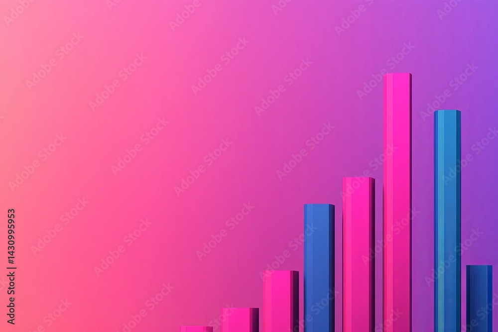 Poster abstract colorful bar graph on a gradient background.