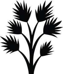 A black vector silhouette of a tree with floral leaf design evokes nature's art