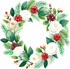Floral frame with pink roses and red berries, a beautiful nature decoration