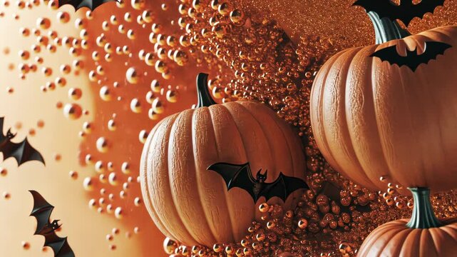 Halloween-themed image featuring pumpkins, bats, and orange bubbles, evoking the spooky, festive atmosphere of Halloween.