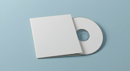 Blank CD and packaging mockup on blue background ideal for music software or data storage branding presentation