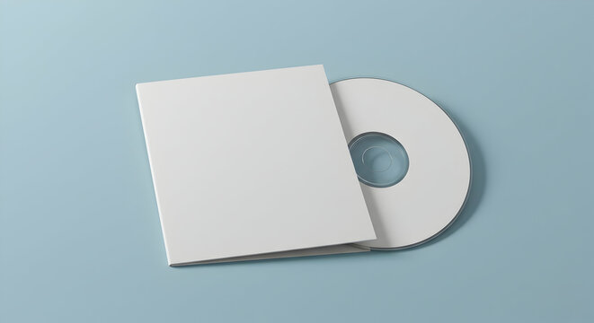 Blank CD and packaging mockup on blue background ideal for music software or data storage branding presentation