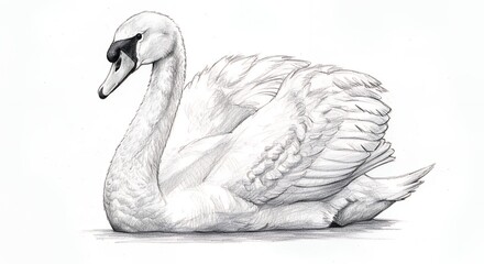 Grayscale swan drawing fine art illustration