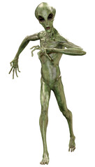 3D Rendering Green Alien on White