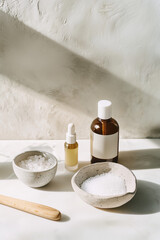 Skin care organic cosmetics. Beauty concept for face and body care. Copy space