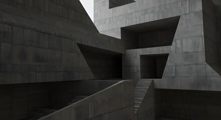 Fototapeta premium Concrete Architecture Building with Stairs and Geometric Design