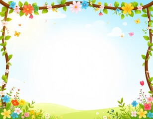 Obraz premium Illustration with flowers creating a border. Flower frame with space for text. Wedding, spring, Valentine's Day, birthday background