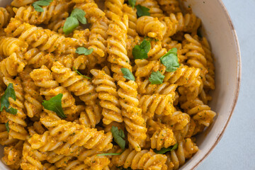  delicious and easy pasta dish with red bell pepper pesto, served as a comforting dinner