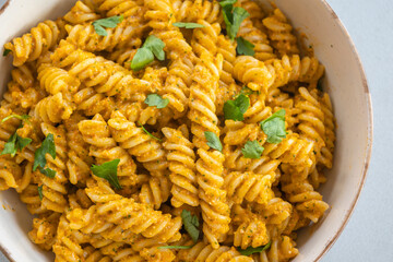  delicious and easy pasta dish with red bell pepper pesto, served as a comforting dinner