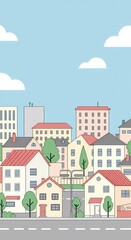 Under the Blue: A Tranquil Cartoon Cityscape Bathed in Warm Daylight