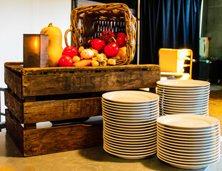 Rustic Vegetable Display with Plates