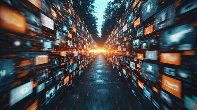 Innovative AI media lab showcases floating interfaces and digital avatars for future content creation