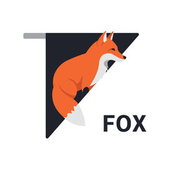 Obraz premium Fox logo design with geometric black triangle background for branding and identity 