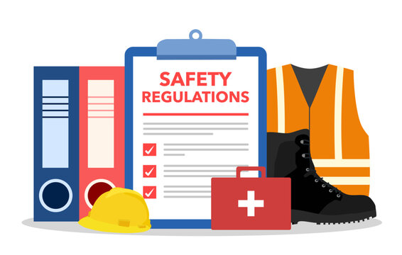 OSHA concept. Occupational safety and health administration. Government public service protecting worker from health and safety hazards on the job. Isolated flat vector illustration