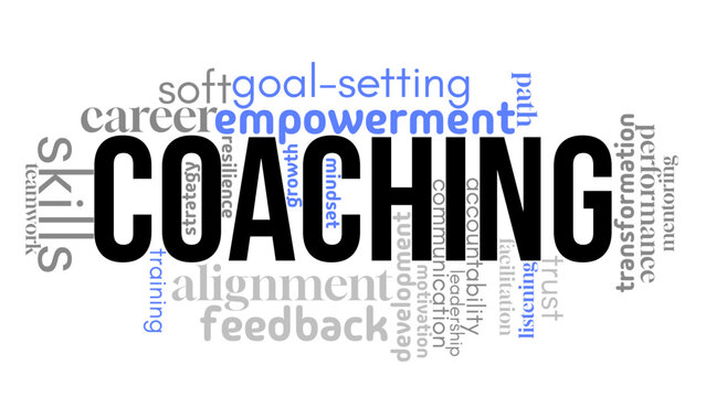 Inspiring word cloud centered on business coaching, featuring keywords related to leadership, success, growth, and strategy. Ideal for coaching services, professional development, and leadership train