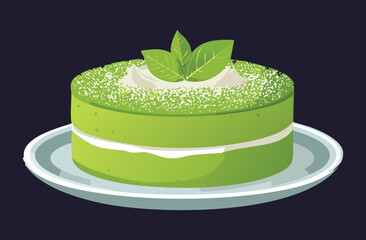 Matcha Cake Dessert - Vector Illustration