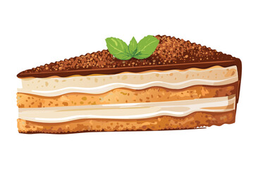 Piece of Tiramisu Cake - Vector Illustration