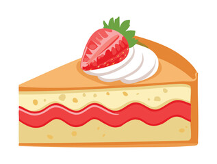 Dessert Slice of Strawberry Shortcake - Vector Illustration