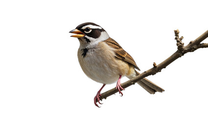 Rufous collared sparrow perched on branch isolated against black background