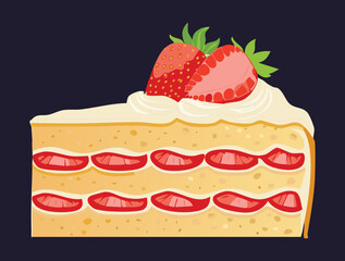 Slice of Strawberry Shortcake - Vector Illustration