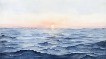 Fototapeta premium Gentle ocean sunset, painted in soft hues.