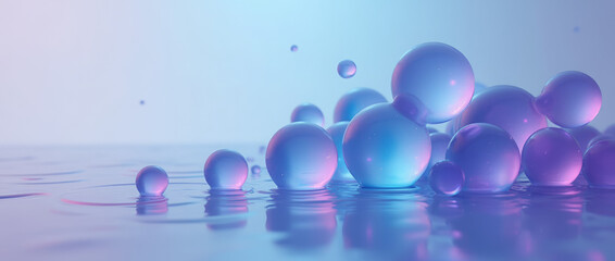 Generative AI Luminous Spheres on Water Surface spheres water reflection blue purple ripples surface luminous balls calm tranquility purity innovation - Perfect for Your Project