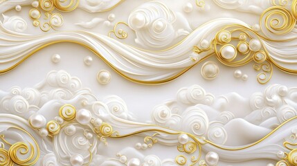 Abstract white and gold sculpted pearl design wallpaper, decorative, background, wallcovering, interior design, luxury, texture