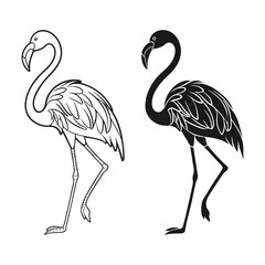 Obraz premium Vector Illustration of Beautiful Flamingo Silhouette Featuring a Graceful Standing Pose with Elegant Curves and Minimalist Design for Wildlife, Nature, and Decorative Artwork