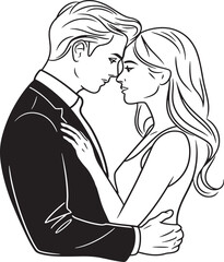 Elegant Couple Sketch: Black and White Art of Love