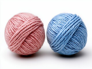 Pink and Light Blue Yarn Balls on White Background