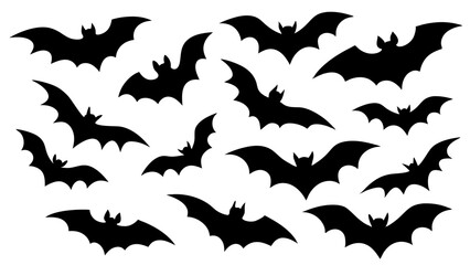 set of halloween bat silhouette vector on white background