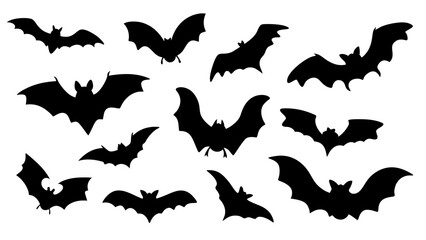 set of halloween bat silhouette vector on white background