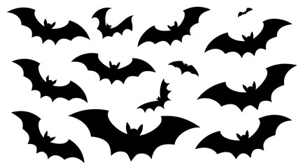 set of halloween bat silhouette vector on white background
