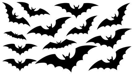 set of halloween bat silhouette vector on white background