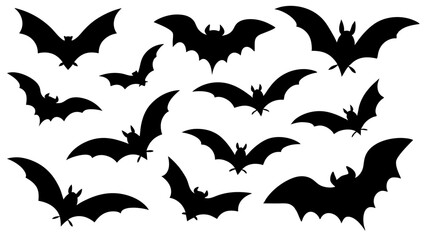 set of halloween bat silhouette vector on white background