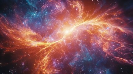 Naklejka premium Vibrant Cosmic Nebula with Bright Star Formation and Swirling Colors