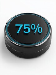 Black circular progress indicator displaying 75% completion on a white surface, symbolizing achievement