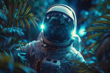 Astro dog explores a vibrant alien jungle.