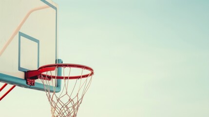 Naklejka premium Basketball hoop against a clear blue sky.