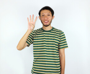 Man Showing Number Four Hand Gesture on White Background Isolated